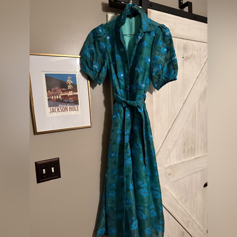 Abbey Glass Teal Floral Print Fit & Flare